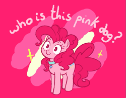 Size: 589x460 | Tagged: safe, artist:breezietype, pinkie pie, earth pony, pony, g4, behaving like a dog, collar, female, mare, pet tag, puppy pie, smiling, solo, sparkles