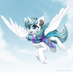 Size: 2000x2000 | Tagged: safe, artist:inowiseei, oc, oc only, alicorn, pony, clothes, female, flying, high res, mare, scarf, solo