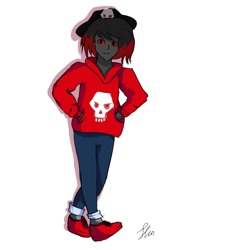 Size: 1280x1280 | Tagged: safe, artist:jessie linestone, oc, oc only, oc:negative, human, anthro, clothes, hat, hoodie, skull, solo