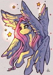 Size: 2894x4093 | Tagged: safe, artist:jaynsparkle, fluttershy, pegasus, pony, seraph, g4, multiple wings, solo, stars, wings