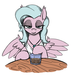Size: 507x537 | Tagged: safe, artist:jargon scott, oc, oc only, pegasus, pony, alcohol, beauty mark, bedroom eyes, glass, jewelry, looking at you, necklace, simple background, solo, spread wings, white background, wings