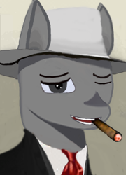 Size: 312x434 | Tagged: safe, artist:puginpocket, oc, oc only, earth pony, pony, hat, looking at you, male, smiling, smoking, solo, stallion