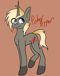 Size: 1057x1325 | Tagged: safe, artist:revenge.cats, pony, unicorn, cute, looking back, male, ponified, raised hoof, simple background, smiling, solo, stallion, standing
