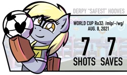 Size: 1024x606 | Tagged: safe, artist:ashtoneer, derpy hooves, pegasus, pony, g4, 4chan cup, clothes, female, football, mare, paper bag, safest hooves, solo, sports, uniform