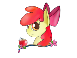 Size: 2048x1536 | Tagged: safe, artist:a-happy-thought, apple bloom, earth pony, pony, g4, apple, bust, female, filly, food, portrait, solo