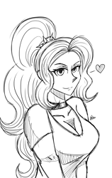 Size: 1200x1900 | Tagged: safe, artist:zachc, adagio dazzle, equestria girls, g4, breasts, choker, cleavage, clothes, female, looking at you, monochrome, sketch, solo