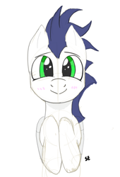 Size: 1108x1634 | Tagged: safe, artist:sefastpone, soarin', pegasus, pony, g4, blushing, cute, digital art, doodle, green eyes, looking at you, male, simple background, solo, stallion, white background