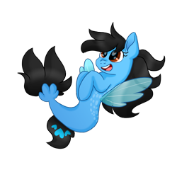 Size: 800x800 | Tagged: safe, artist:cenonplusfish, oc, oc only, pegasus, pony, seapony (g4), dorsal fin, fin wings, fish tail, flowing mane, flowing tail, open mouth, open smile, red eyes, seaponified, simple background, smiling, solo, species swap, tail, teeth, transparent background, wings