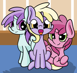 Size: 1920x1808 | Tagged: safe, artist:dinkyuniverse, dinky hooves, liza doolots, petunia, ruby pinch, tootsie flute, pony, g4, atg 2021, cute, dinkabetes, lying down, newbie artist training grounds, open mouth, open smile, pinchybetes, prone, sitting, smiling, tootsie cute