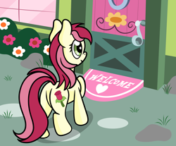 Size: 1920x1588 | Tagged: safe, artist:dinkyuniverse, roseluck, pony, g4, atg 2021, newbie artist training grounds, solo, welcome mat