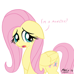 Size: 1000x1000 | Tagged: safe, artist:srmario, fluttershy, pegasus, pony, g4, putting your hoof down, crying, eyelashes, female, floppy ears, mare, open mouth, signature, simple background, solo, talking, transparent background, wings
