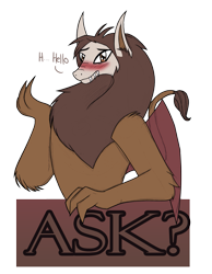 Size: 1681x2167 | Tagged: safe, artist:chibi-n92, scorpan, gargoyle, ask, blushing, bust, male, simple background, talking, transparent background, wings