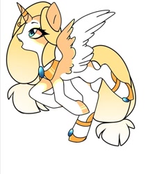 Size: 771x832 | Tagged: safe, artist:tessa_key_, oc, oc only, alicorn, pony, alicorn oc, collaboration, eyelashes, hoof polish, horn, horn jewelry, jewelry, open mouth, peytral, simple background, solo, two toned wings, white background, wings