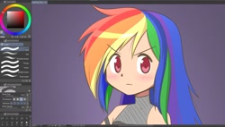 Size: 1408x797 | Tagged: safe, artist:syrupyyy, rainbow dash, human, g4, clip studio paint, female, humanized, solo, wip