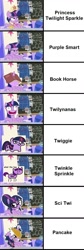 Size: 556x1664 | Tagged: safe, artist:30clock, artist:jargon scott, artist:tardifice, artist:the smiling pony, editor:fluttershyisnot adoormat, sci-twi, twilight sparkle, alicorn, pony, unicorn, g4, my little pony: friendship is magic, sparkle's seven, big crown thingy, book, bookhorse, chalkboard, clothes, coronation dress, crown, dress, element of magic, exploitable meme, food, horsn't, i'm pancake, jewelry, meme, mlp in a nutshell, pancakes, regalia, twiggie, twilight sparkle (alicorn), twilighting, twilynanas, twinkle sprinkle, what the hay?