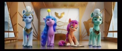 Size: 3164x1325 | Tagged: safe, screencap, izzy moonbow, sunny starscout, thunder flap, zoom zephyrwing, earth pony, pegasus, pony, unicorn, g5, my little pony: a new generation, official, spoiler:my little pony: a new generation, 3d, ball, book, bracelet, elevator, female, guard, guardsmare, helmet, horn, horn guard, horn impalement, hornball, izzy's tennis ball, jewelry, male, mare, meme origin, pegasus royal guard, pony history, royal guard, stallion, tennis ball, unshorn fetlocks, zephyr heights