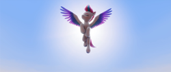 Size: 2924x1224 | Tagged: safe, screencap, zipp storm, pegasus, pony, g5, my little pony: a new generation, official, spoiler:my little pony: a new generation, 3d, backlighting, belly, colored wings, female, flying, mare, multicolored wings, sky, solo, spread wings, sun, unshorn fetlocks, wings
