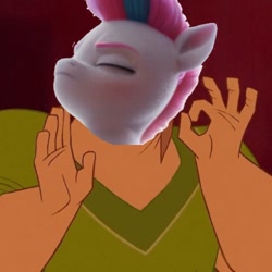 Size: 500x500 | Tagged: safe, edit, edited screencap, screencap, zipp storm, pony, g5, disney, female, mare, meme, pacha, the emperor's new groove, when x just right