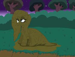 Size: 1600x1200 | Tagged: safe, artist:amateur-draw, fluttershy, pegasus, pony, g4, clothes, covered in mud, dress, female, fluttergoth, gothic, mare, mud, mud bath, mud play, mud pony, muddy, night, show accurate, solo, wet and messy