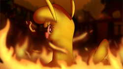 Size: 2600x1462 | Tagged: safe, artist:hitsuji, artist:mane6, paprika (tfh), alpaca, them's fightin' herds, community related, fire, looking at you, solo