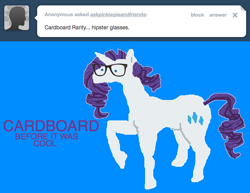 Size: 646x500 | Tagged: safe, artist:askpinkiepieandfriends, rarity, pony, unicorn, g4, ask, blue background, female, glasses, hipster, mare, simple background, solo, tumblr