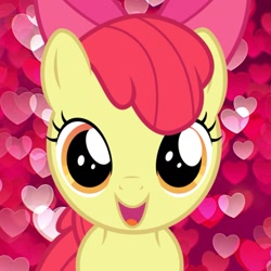 Size: 1475x1475 | Tagged: safe, artist:applebloomlove, apple bloom, earth pony, pony, g4, adorabloom, cute, female, filly, heart, looking at you, open mouth, open smile, smiling, solo