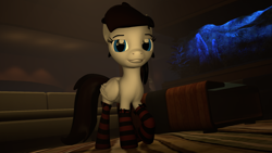 Size: 1920x1080 | Tagged: safe, artist:midnightdanny, oc, oc:midnight harmony, pegasus, pony, 3d, clothes, couch, socks, solo, source filmmaker, table