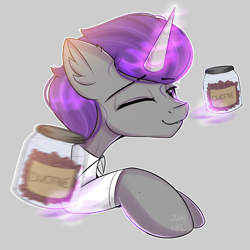 Size: 1778x1777 | Tagged: safe, artist:janelearts, oc, oc only, pony, unicorn, jar, magic, male, one eye closed, solo, stallion