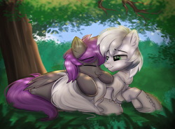 Size: 2713x1992 | Tagged: safe, artist:janelearts, oc, oc only, pegasus, pony, female, lying down, male, mare, prone, stallion