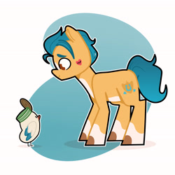 Size: 3738x3738 | Tagged: safe, artist:tokkii, hitch trailblazer, kenneth, bird, earth pony, pony, g5, my little pony: a new generation, can, critter magnet, cute, friendship, high res, hitchbetes, kindness, male, solo, stallion