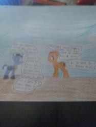 Size: 2448x3264 | Tagged: safe, artist:iloveponies, oc, alicorn, pegasus, pony, alicorn oc, blurry background, dialogue, drawing, high res, horn, pegasus oc, recruitment, talking, traditional art, wings