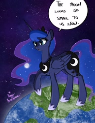 Size: 2550x3300 | Tagged: safe, artist:ameliacostanza, princess luna, alicorn, pony, g4, commission, female, giant pony, giantess, high res, macro, open mouth, solo, speech bubble