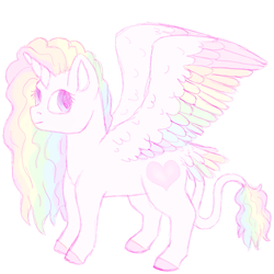 Size: 637x637 | Tagged: safe, artist:ukulelepineapplecat, oc, oc only, oc:amity, alicorn, pony, alicorn oc, colored hooves, female, horn, leonine tail, magical lesbian spawn, mare, multicolored hair, multiple parents, offspring, parent:applejack, parent:fluttershy, parent:pinkie pie, parent:rainbow dash, parent:rarity, parent:twilight sparkle, parents:omniship, rainbow hair, simple background, solo, white background, wings