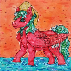 Size: 1280x1280 | Tagged: safe, artist:skior, oc, oc only, pegasus, pony, g1, female, hat, mare, solo, traditional art