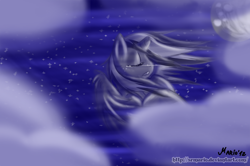 Size: 1500x998 | Tagged: safe, artist:srmario, oc, oc only, oc:doctiry, alicorn, pony, alicorn oc, broken horn, bust, cloud, crying, eyes closed, female, full moon, horn, mare, moon, night, outdoors, signature, solo, stars, wings