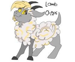 Size: 600x500 | Tagged: safe, artist:zee-stitch, oc, oc only, oc:lamb chops, derp, goat horns, interspecies offspring, offspring, parent:derpy hooves, parent:discord, parents:derpcord, simple background, solo, white background, wings