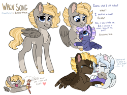 Size: 2732x2048 | Tagged: safe, artist:moccabliss, oc, oc only, oc:cloud burst, oc:wave rider, oc:wren song, oc:zipper flash, ferret, pegasus, pony, pandoraverse, baby, baby pony, blushing, cousins, crying, family, high res, magical gay spawn, offspring, offspring's offspring, parent:dumbbell, parent:lightning dust, parent:oc:aerostorm, parent:oc:bruce, parent:oc:cloudburst, parent:oc:zipper flash, parent:rainbow dash, parents:dumbdash, parents:lightningbell, parents:oc x oc, simple background, tears of joy, white background