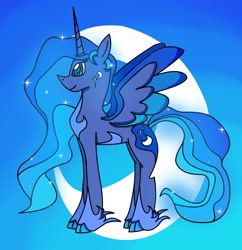 Size: 2436x2520 | Tagged: safe, artist:goldlines005, princess luna, alicorn, pony, g4, cloven hooves, ethereal mane, female, high res, horn, mare, redesign, starry mane, wings