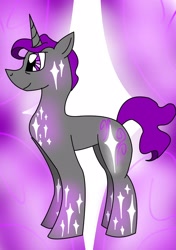 Size: 2268x3220 | Tagged: safe, artist:goldlines005, oc, oc only, pony, unicorn, abstract background, high res, horn, male, smiling, solo, stallion, unicorn oc