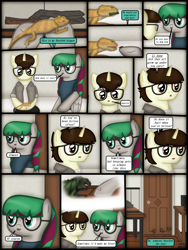 Size: 1750x2333 | Tagged: safe, artist:99999999000, oc, oc only, oc:cwe, oc:li anna, iguana, lizard, pegasus, pony, comic:visit, blood, clothes, comic, female, glasses, male