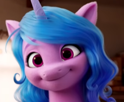 Size: 672x557 | Tagged: safe, screencap, izzy moonbow, pony, unicorn, g5, my little pony: a new generation, 3d, cropped, cute, izzybetes, smiling, solo