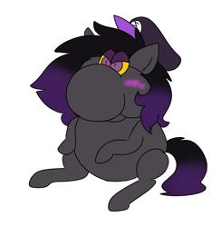 Size: 2760x2832 | Tagged: safe, artist:mimicryfluffoarts, part of a set, oc, oc only, oc:blackmour, blushing, dyed mane, dyed tail, fat yoshi, hat, high res, male, meme, mimicry's silly doodles