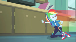 Size: 3410x1920 | Tagged: safe, screencap, rainbow dash, equestria girls, g4, happily ever after party, happily ever after party: rainbow dash, my little pony equestria girls: better together, clothes, converse, cutie mark, cutie mark on clothes, female, geode of super speed, hoodie, jewelry, magical geodes, necklace, rainbow trail, shoes, sneakers, solo