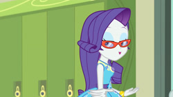 Size: 3410x1920 | Tagged: safe, screencap, rarity, equestria girls, g4, happily ever after party, happily ever after party: rarity, my little pony equestria girls: better together, bracelet, clothes, cutie mark, cutie mark on clothes, female, geode of shielding, glasses, hairpin, jewelry, magical geodes, open mouth, rarity peplum dress, rarity's glasses, solo