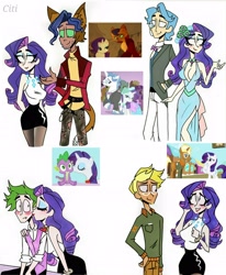 Size: 2510x3049 | Tagged: safe, artist:citi, edit, edited screencap, screencap, capper dapperpaws, fancypants, rarity, spike, trenderhoof, human, a canterlot wedding, g4, my little pony: the movie, secret of my excess, simple ways, blushing, breasts, bridesmaid dress, capperity, cheek kiss, chest fluff, clothes, cutie mark accessory, dress, eared humanization, female, high res, humanized, kissing, male, rarity gets all the stallions, scene interpretation, screencap reference, ship:raripants, ship:sparity, shipping, straight, tailed humanization, trenderity