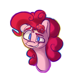 Size: 3000x3000 | Tagged: safe, artist:packy paca, pinkie pie, earth pony, pony, g4, blushing, bust, flower, flower in hair, high res, looking at you, raised eyebrow, simple background, smiling, smiling at you, solo, transparent background