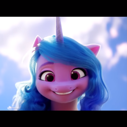 Size: 1079x1078 | Tagged: safe, screencap, izzy moonbow, pony, unicorn, g5, my little pony: a new generation, 3d, beautiful, cropped, cute, female, hi new friend, izzybetes, looking at you, mare, solo, square