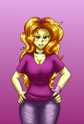 Size: 1300x1900 | Tagged: safe, artist:zachc, adagio dazzle, equestria girls, g4, breasts, busty adagio dazzle, choker, cleavage, clothes, female, fingerless gloves, gloves, gradient background, hand on hip, looking at you, solo