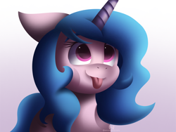 Size: 2048x1536 | Tagged: safe, artist:smudgedpasta, izzy moonbow, pony, unicorn, g5, cute, female, floppy ears, izzybetes, mare, solo, tongue out