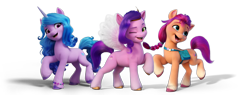 Size: 2205x839 | Tagged: safe, izzy moonbow, pipp petals, sunny starscout, earth pony, pegasus, pony, unicorn, g5, my little pony: a new generation, official, female, mare, simple background, stock render, transparent background, trio, trio female, unicorn snot